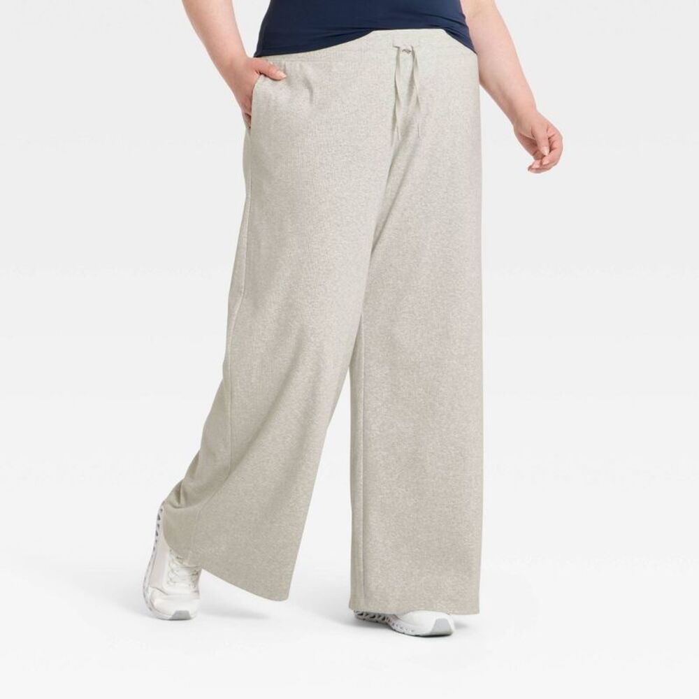 Women's Ribbed Straight Leg Pants - All In Motion Light Heather Gray 4X